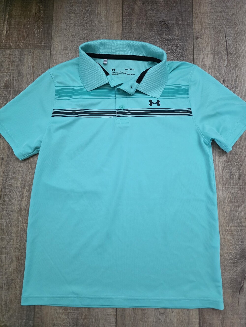 Under Armour Boys Teal Polo with Black Stripe Detail - Size Youth Large